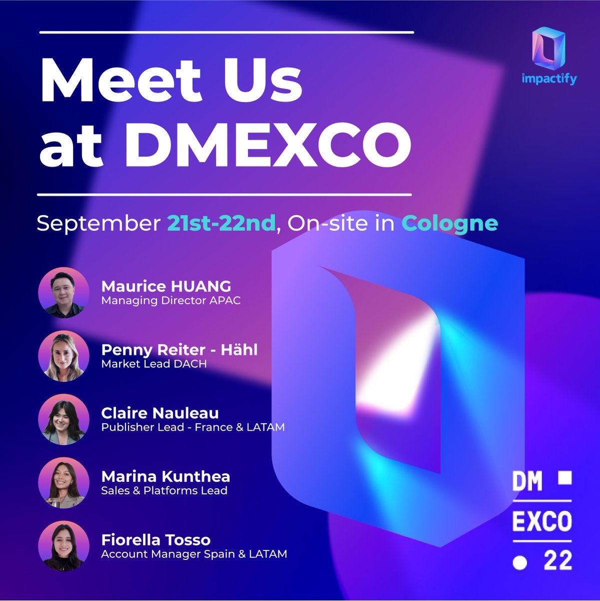 impactify_io's tweet photo. It's the final countdown! A few days left until @DMEXCO &amp; we are super excited to finally meet everyone in person! Let's meet for a coffee, discuss the latest updates in the #digitaladvertising world and just have a good time together. Looking forward to seeing everyone there🖖 https://t.co/halvoIX9ia