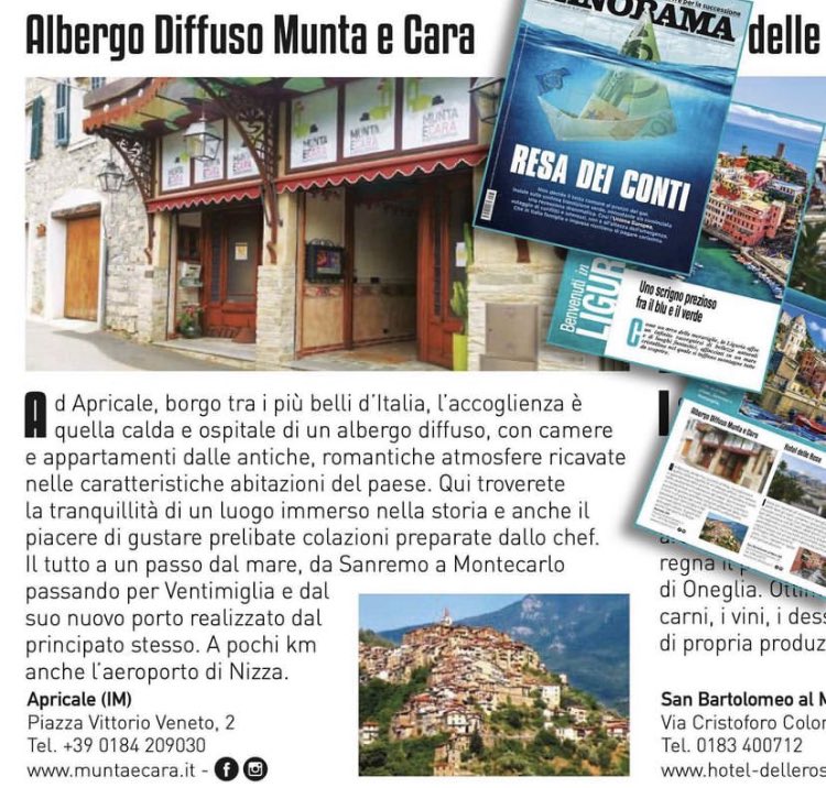 Albergodiffuso's tweet photo. Albergo Diffuso “Munta e Cara” su Panorana, in edicola. Complimenti! #albergodiffuso #alberghidiffusi #Muntaecara #Apricale #Liguria #edicola #Panorama #borghipiubelliditalia #borghi #turismo #vacanze #consigli https://t.co/NG4Wiho3jL