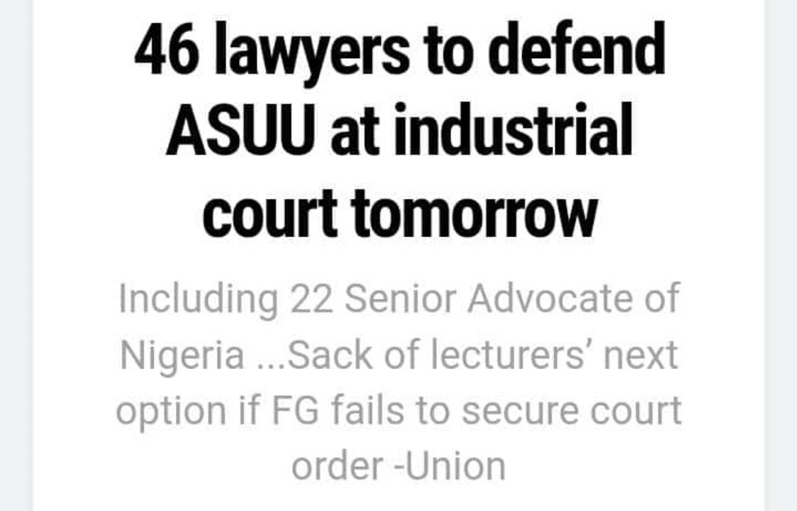 FG vs ASUU in court ! Who will win ?

Remember we produce all the lawyers. 

#ASU #Asuuwhy #ASUUstrike