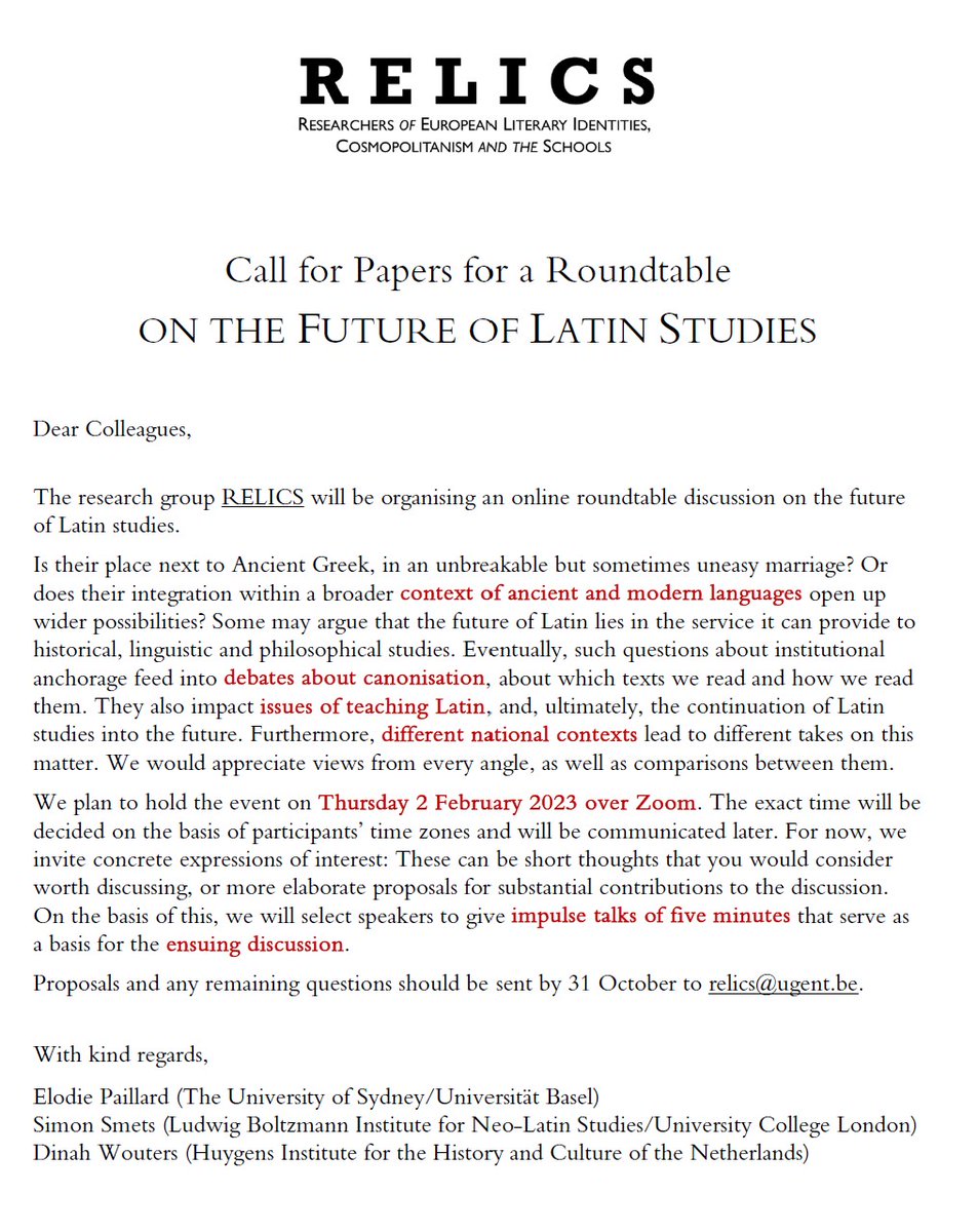Any original ideas about the future of #Latin studies? 

Join us for a virtual roundtable on the 2nd of February 2023 !

#ClassicsTwitter #GlobalClassics #Latin #MedievalTwitter