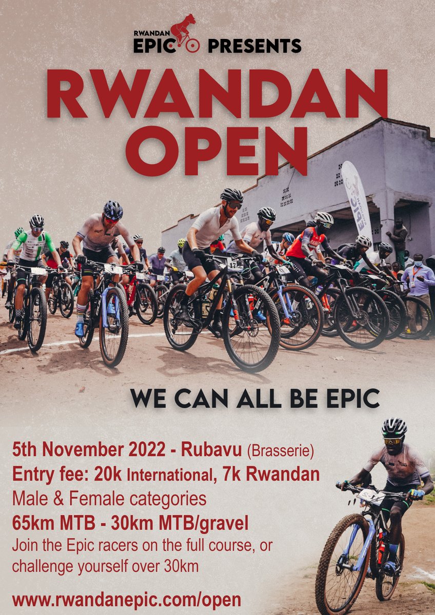 Join the final stage of Rwandan Epic, either the full 65km Nyabihu-Rubavu course, or a shorter 30km Rubavu-Rubavu loop, on November 5th

More info on rwandanepic.com/open

<a href="/cyclingrwanda/">𝙁𝙀𝙍𝙒𝘼𝘾𝙔</a> <a href="/RubavuDistrict/">Rubavu District</a> <a href="/visitrwanda_now/">Visit Rwanda</a>
