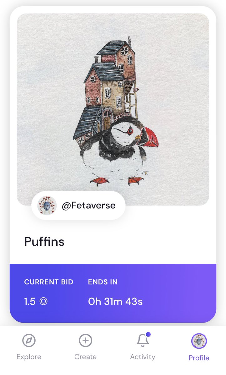volkanikkoza's tweet photo. Last half hour for new offers

@formfunction 
https://t.co/WRnlNBrKHM

#solanonft #formfunction #bird #watercolor #puffins #nft #NFTs 

https://t.co/t67YnJMz79 https://t.co/7fFMNfQb9z