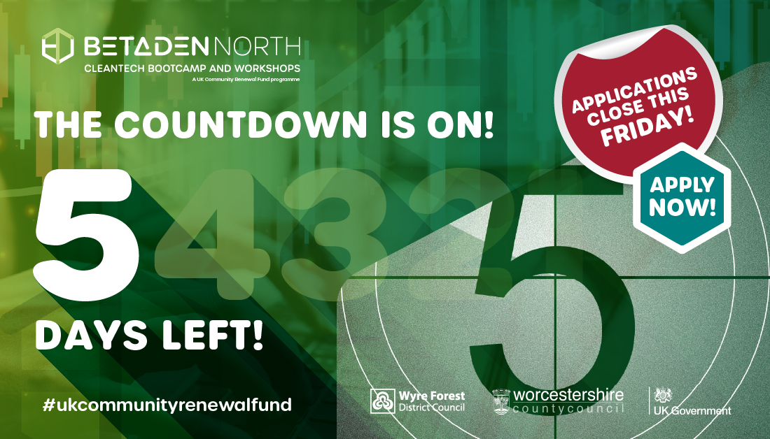 5 DAYS LEFT! ⏰ Applications close this Friday so if you haven't submitted yet then get it in NOW - we would hate for you to miss out! Limited spaces remain so if you want local support, funding &amp; #mentoring then now is your time to apply! 📅 See more: bit.ly/3QOWnuA