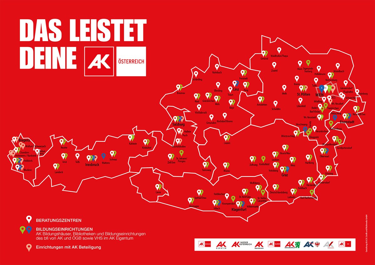 Österreichweit gibt es rund 100 AK Beratungszentren. So haben es die Mitglieder nicht weit in ihre Arbeiterkammer. #AKBeratungLive