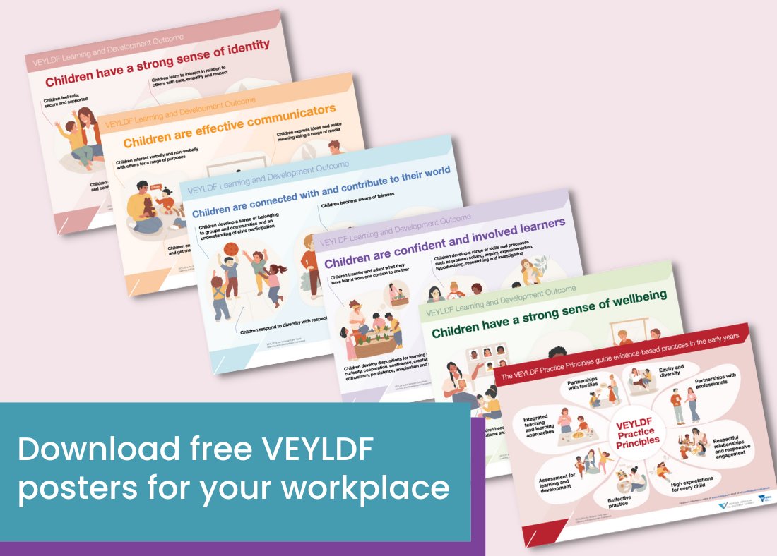 Six new illustrated posters designed to spark curiosity about and understanding of the Victorian #EarlyYears Learning and Development Framework are now available for download. Display them in your workplaces and share them with your networks 👉 bit.ly/3BcmHsB @VCAA_edu