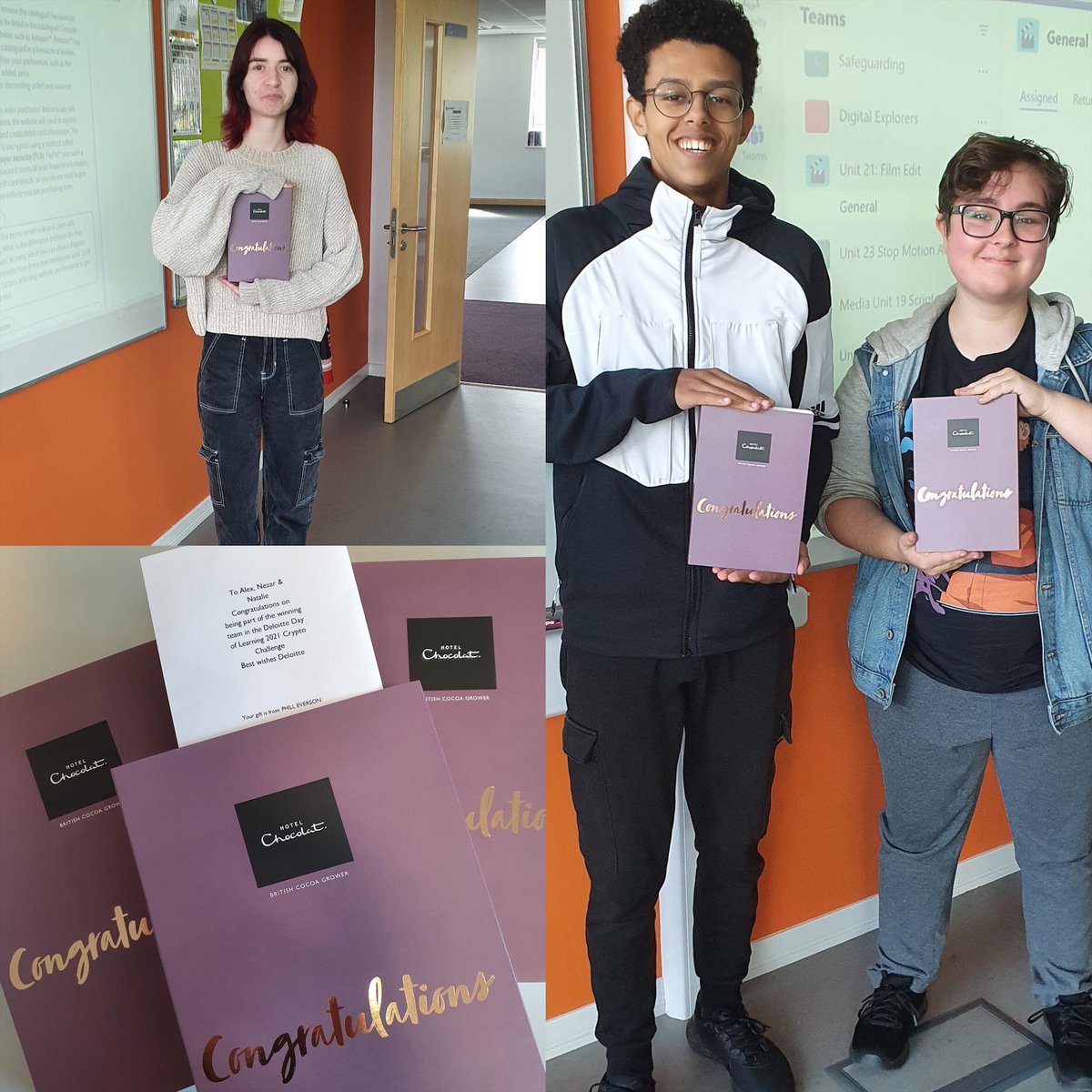 TheWatfordUTC's tweet photo. Well done to Alex, Nezar and Natalia - winning team in the @DeloitteUK Day of Learning Crypto Challenge! https://t.co/CP2ptlDm94