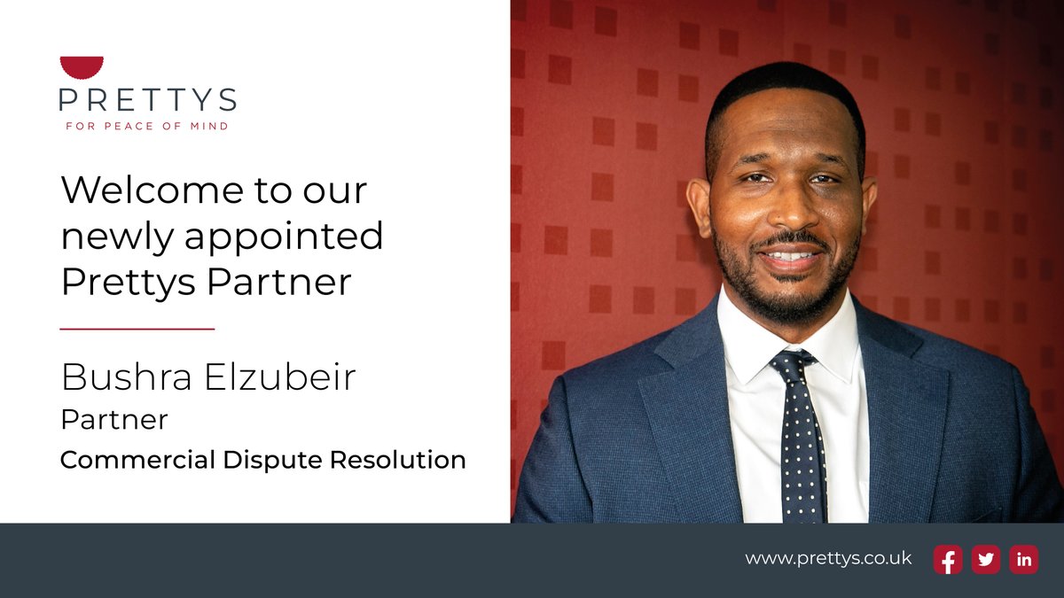 Prettys_Law's tweet photo. We are proud to announce the appointment of our new Partner, Bushra Elzubeir. He joins our Commercial #DisputeResolution team, providing niche expertise and experience, which our regional and international clients will find valuable. Learn more: https://t.co/67NVQhTkJ6
#NewHire https://t.co/gzwKXkl8K3