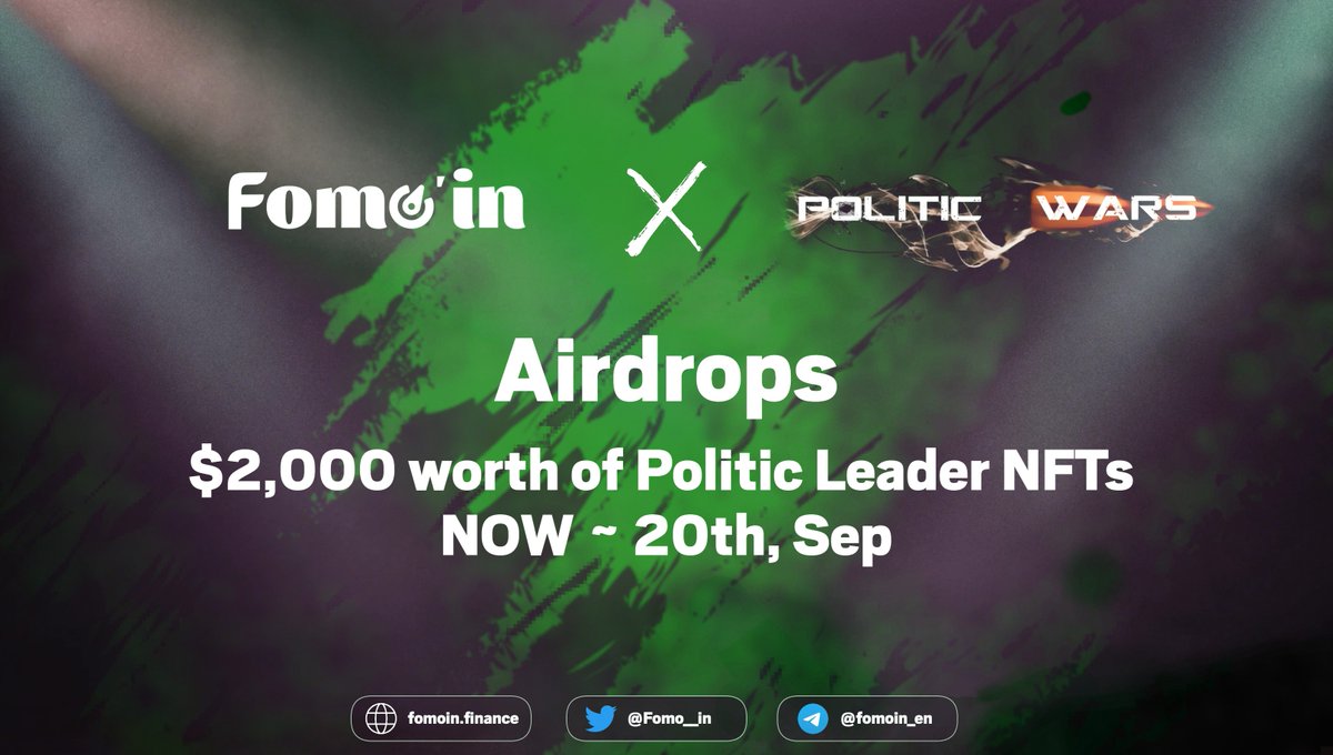 Fomo__in's tweet photo. 🎁@Fomo__in✖️ @Politicwars1 Joint #Airdrop 👏 
🏆$2,000 worth of Politic Leader #NFTs up for grabs

🗓NOW - Sep 20th
✅ RT+💕+@ 3 frds
✅ Follow @Fomo__in &amp; @Politicwars1
⏭️Test your luck https://t.co/nTtQyHMFYm

#Giveaways #Airdrops #NFTGiveaway #FreeMint #BSC #Giveaway https://t.co/PdglgcqmUG