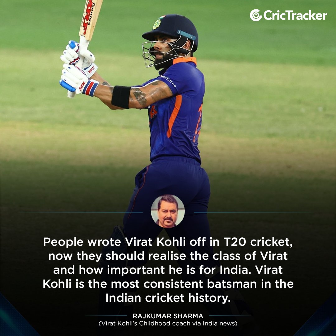 Cricketracker's tweet photo. Rajkumar Sharma replies to the Virat Kohli's critics who had doubt in his T20 abilities.

 #ViratKohli #IndianCricketTeam #CricketTwitter https://t.co/cKDY6a4vce