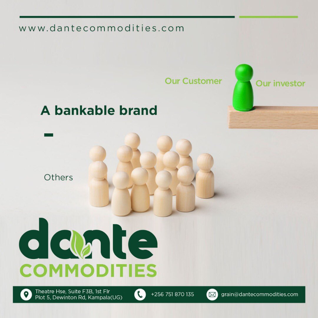 DCommoditiesUG's tweet photo. We are the bankable brand that we feel are!
Our customer โ Our investor
Call us on: +256-751 870 135
๐ https://t.co/uhSR4DydjD
#DanteCommodities #Investment #Investing #Grain #GrainTime #MondayMotivaton #Mondayblues https://t.co/KPuk0qDOSD