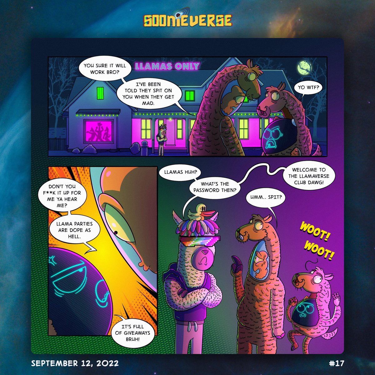 CryptoSoonie's tweet photo. Just got invited to a @Llamaverse_ party 🦙🛸 Shit's about to get crazy 💥

Show us your Llama in the comments and it might just win you the unique #SoonieMeme NFT! Check out the rules below 👇
@LVCollabs @NFTLlama #Soonieverse https://t.co/k6i24snIlf