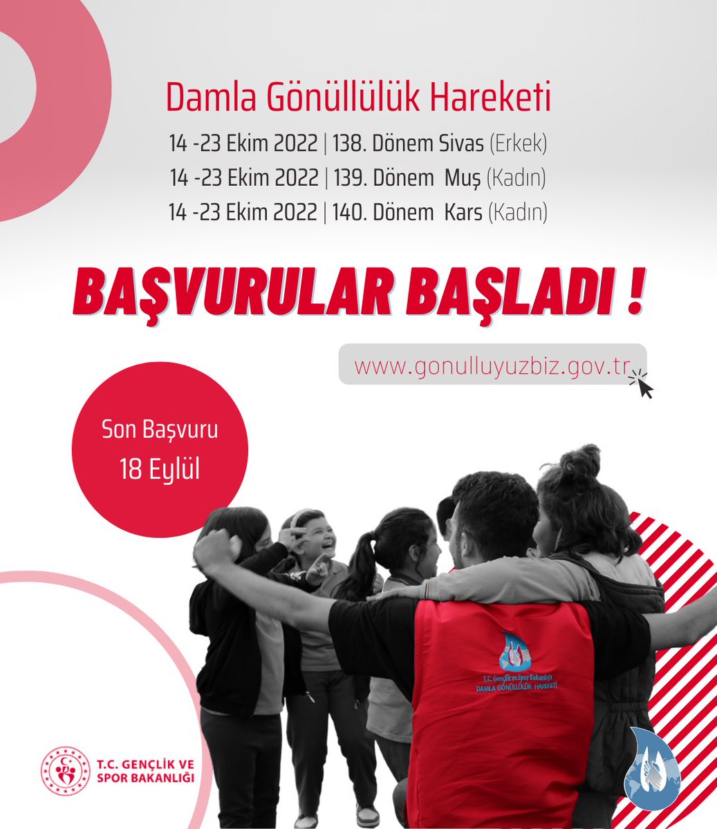 DamlaVolunteers's tweet photo. Hayalleri tebessümle renklendirmek için bu kez Sivas, Muş ve Kars’a yelken açıyoruz. 

📅 Program tarihi: 14-23 Ekim 2022
🌐 Başvuru adresi: https://t.co/QFK0qfPcef

Gönüllere dokunmak için sen de hemen başvurunu yap!
❗Son başvuru tarihi: 18 Eylül 2022 https://t.co/WzdjMmd8nv