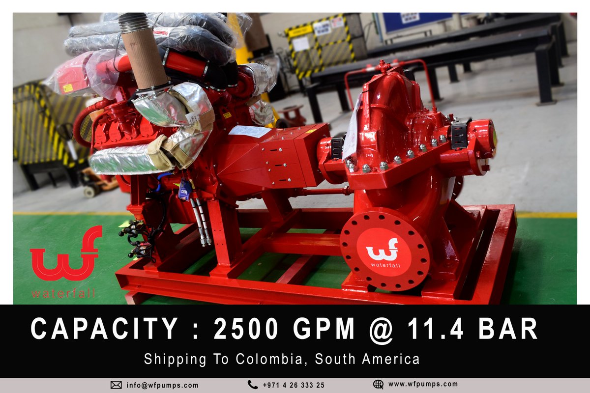 wfpumps's tweet photo. Approved Waterfall fire pumps that successfully supplied and delivered to Colombia, South America. 
Horizontal Split Case Fire Pump - 2500 GPM @ 11.4 Bar

#waterfallpumps #firepumps #firesafety #export #fireprotection #nfpa #dubai #columbia #southamerica #pumps https://t.co/OOGXHyU6lO