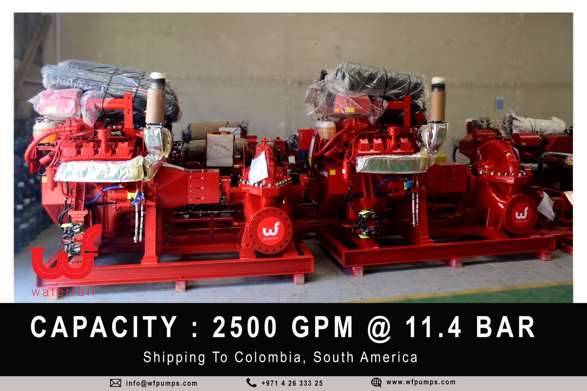 wfpumps's tweet photo. Approved Waterfall fire pumps that successfully supplied and delivered to Colombia, South America. 
Horizontal Split Case Fire Pump - 2500 GPM @ 11.4 Bar

#waterfallpumps #firepumps #firesafety #export #fireprotection #nfpa #dubai #columbia #southamerica #pumps https://t.co/OOGXHyU6lO