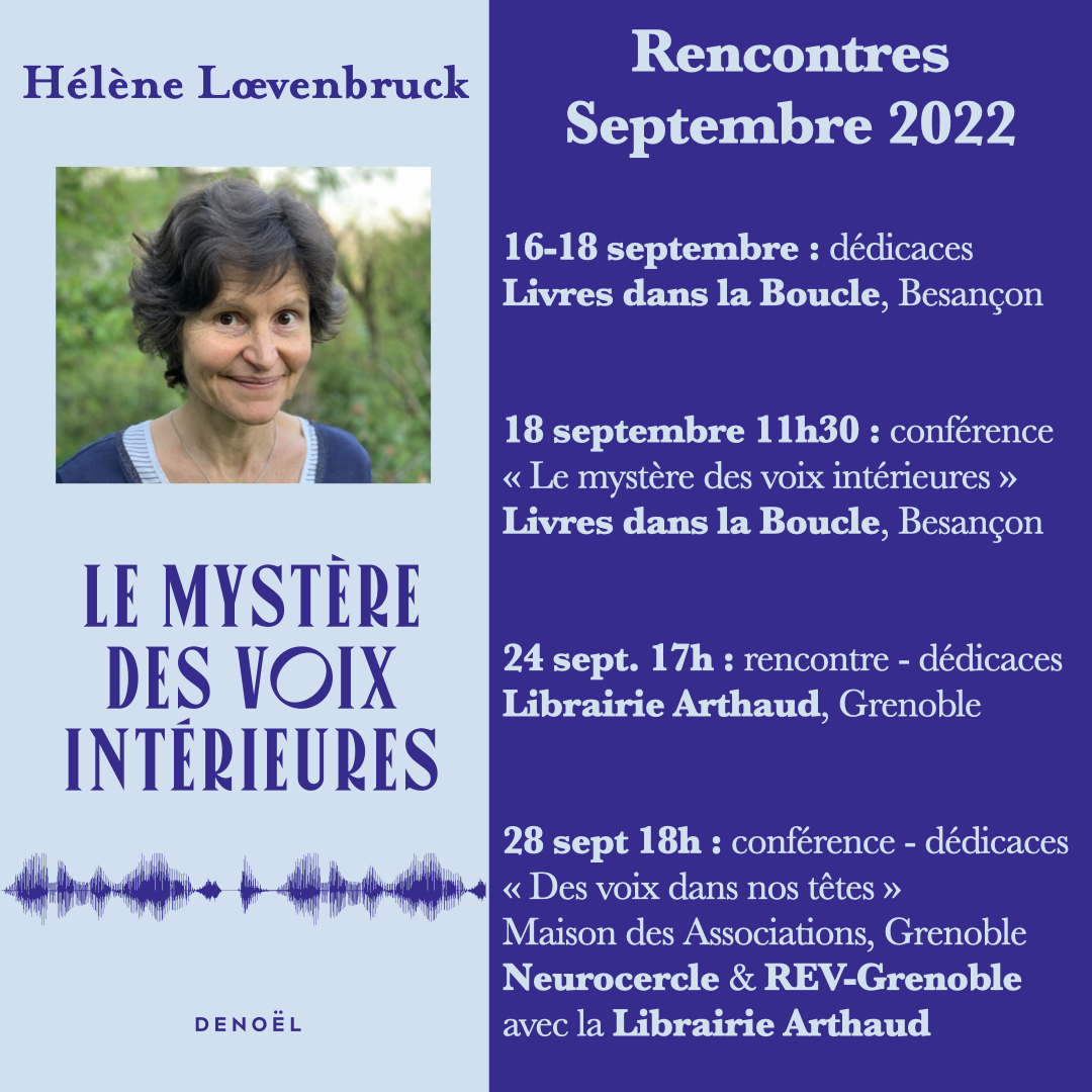 LoevenbruckLN's tweet photo. Rencontres de sept. #LDLB Besançon et #Grenoble
Levons les voiles sur Le mystère des voix intérieures @editionsdenoel & nos recherches @lpnc_cnrs @CNRS @UGrenobleAlpes #monologueinterieur #endophasie #aphantasie #hallucination #linguistique #psychologie #neuroscience #philosophie https://t.co/cASRVZCywc