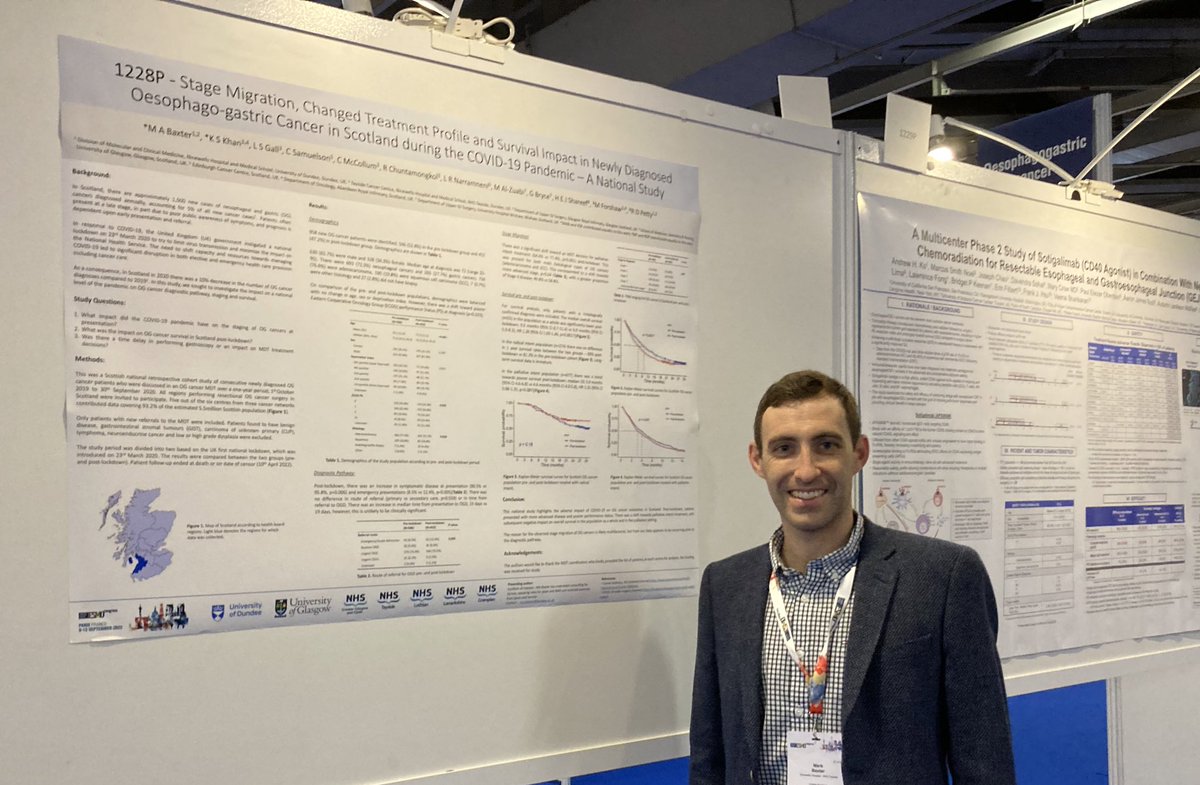 Poster 1228P - our poster showing Scottish National data on outcomes for pts with OG cancer pre- and post-COVID lockdown is up today at #ESMO22. Stage migration and poorer OS post-lockdown. @RussellPetty19 @x2lsg @halashareef2 @UoDMedicine @NHSTayside
