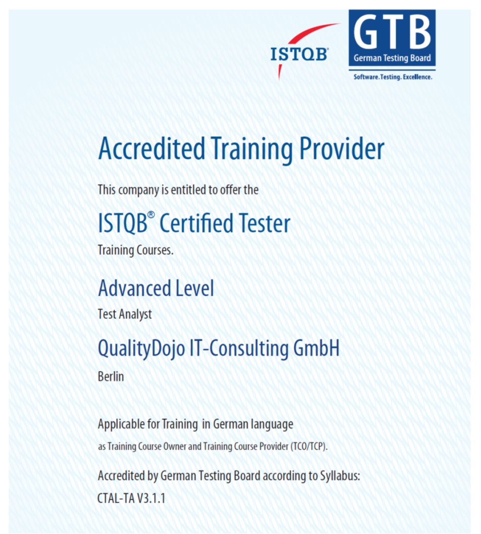 qualitydojo's tweet photo. Wir haben gute Neuigkeiten! 2 neue Seminare sind ab sofort buchbar: „ISTQB Certified Tester (Advanced Level) - Test Analyst“ &amp; „A4Q Software Development Engineer in Test (Foundation Level)“ https://t.co/TzvuHDlxD8

#ISTQB #TestAnalyst #A4Q #SoftwareDevelopmentEngineerinTest #GTB https://t.co/FIqCxkPshA