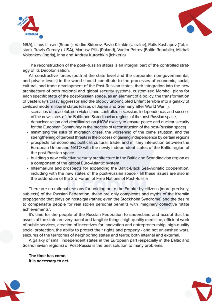 freenationsrf's tweet photo. Press release of the III #Forum of Free #Nations of #PostRussia 23-25.09 in #Gdańsk (the main day of the Forum, when all the main public speeches will be held - Saturday 24.09.22)🔥

p.s. the timing and the final program of the speakers will be at the beginning of next week)✌️ https://t.co/C0ihkCf064
