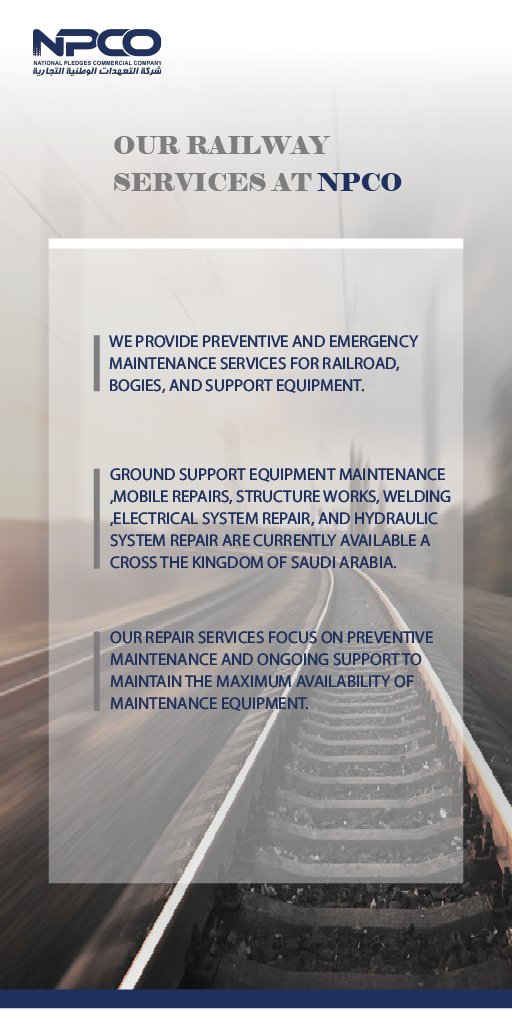 NpcoSa's tweet photo. Our Railway Services at NPCO
#NPCO #railway #مترو_الرياض #قطار_الرياض https://t.co/6eBPtPjt5d