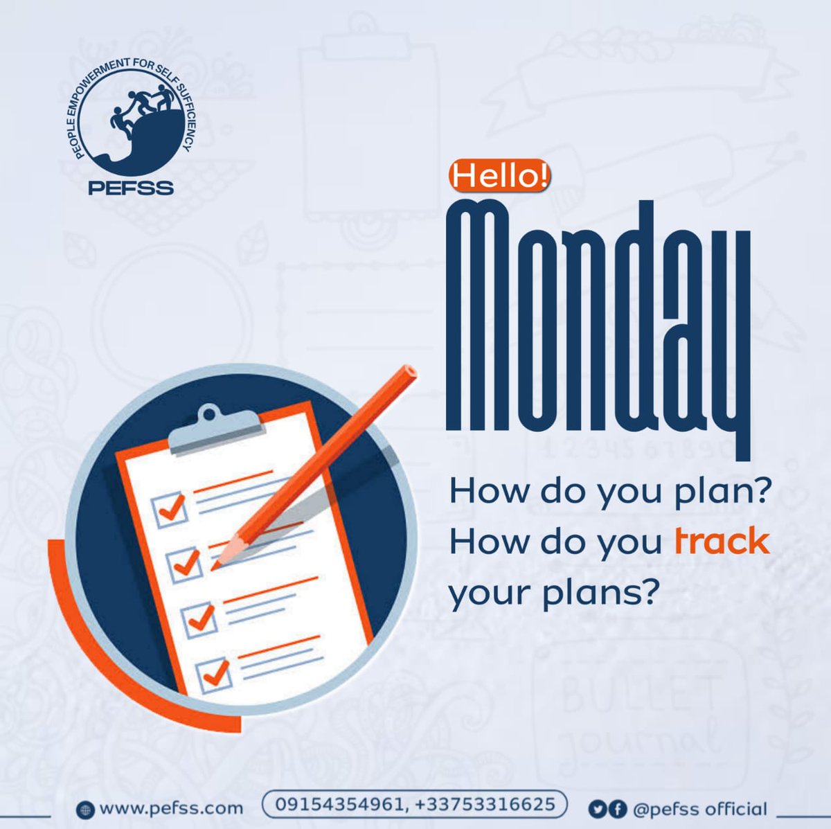 PEFSS_NG's tweet photo. Have you made a plan for the week?
Consider your financial development with #PEFSS.
Have a great week. https://t.co/Ytjwb9gfSs