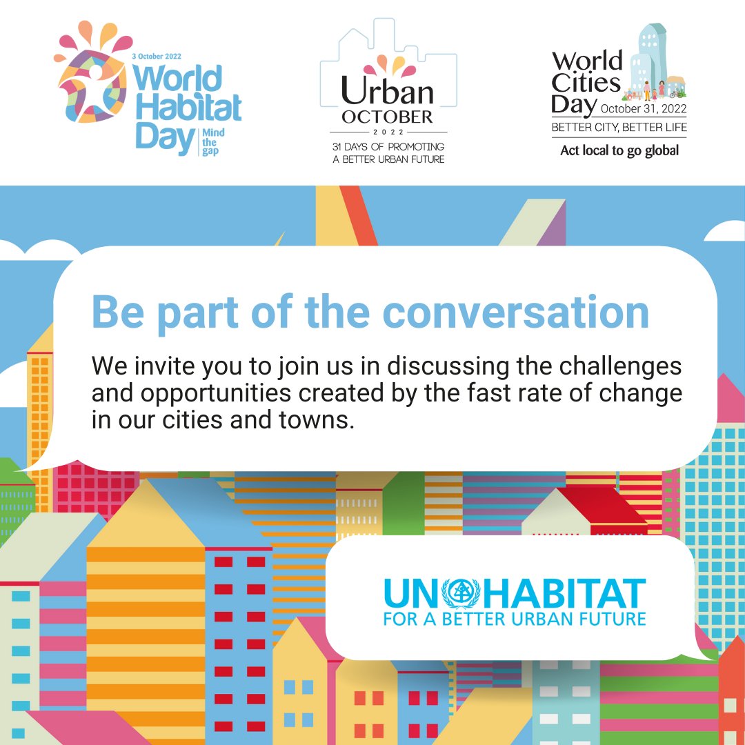 MaimunahSharif's tweet photo. Have an idea for your city? You could organize a walk, a webinar, tree planting, a car free day. We would love to celebrate #UrbanOctober with you. World Habitat Day will be held on 3 October & World Cities Day on 31 October.
Map your event with us 👉https://t.co/nLryWYMchO https://t.co/fAG4KFEBqm