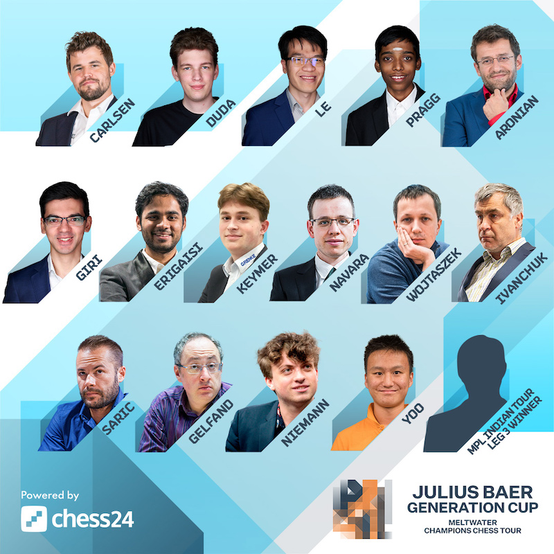 chess24.com on X: The @juliusbaer Generation Cup, the 7th event on the  $1.6 million @Meltwater Champions Chess Tour, starts this Sunday, September  18th, with Ivanchuk-Pragg & Erigaisi-Carlsen among the Round 1 pairings!