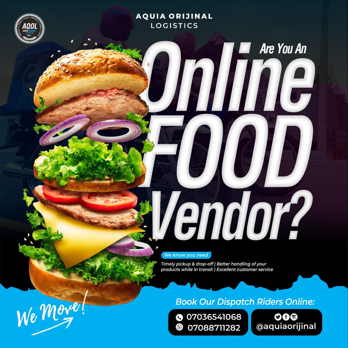 As an operator of an online kitchen, your customers can be anywhere. You should be, too. We understand the special logistics needs of your business. Partner with us for premium logistic service experience @InsideOsogbo & environs. We move! 🚀 

Link in bio. #LogisticsInOsogbo