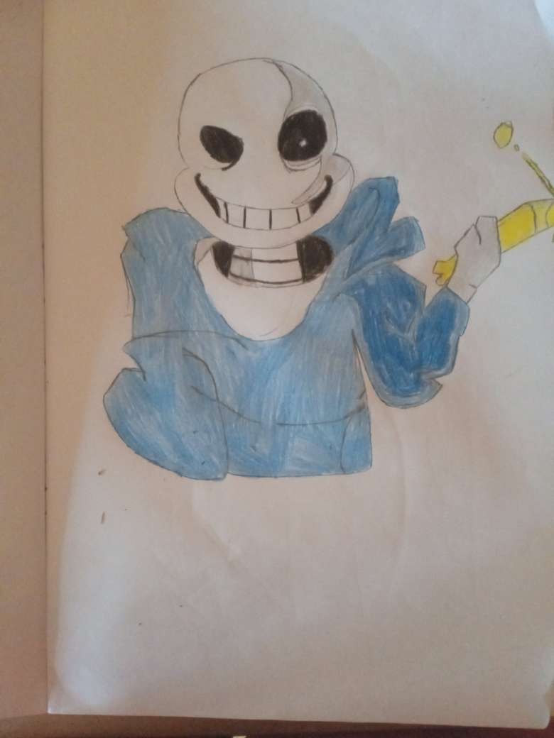 Distrust: Cheese Crusade. Draw of Distrust Sans "Cheese Crusade". Here the Original Image Pixelated and the progress on paper the draw of Distrust Sans.