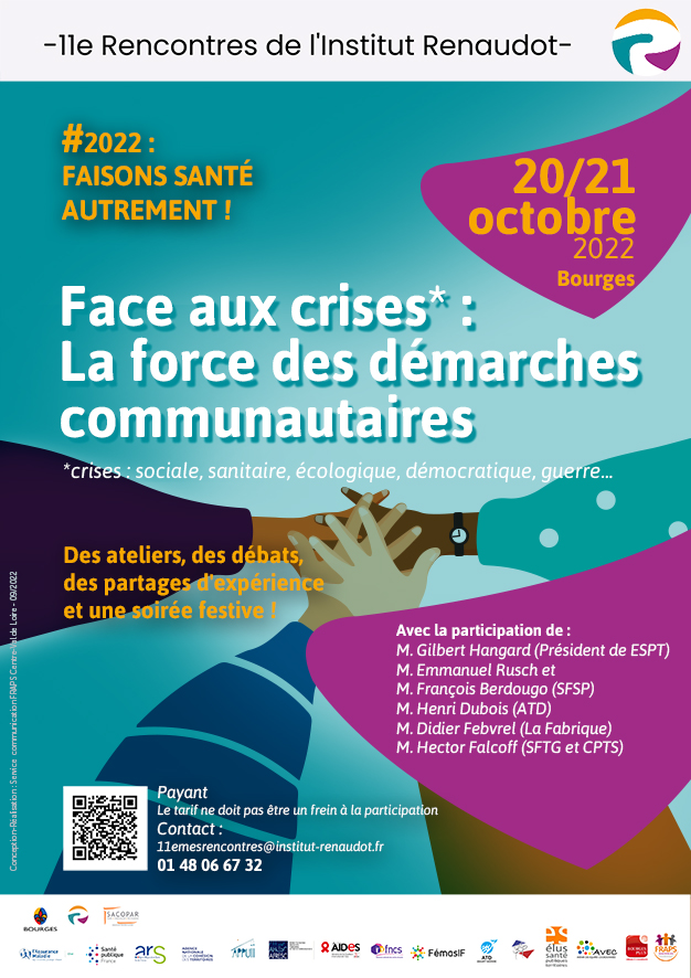 Participez au 11èmes Rencontres des démarches communautaires en santé de l’Institut Renaudot, les 20 et 21 Oct. 2022 à Bourges : frapscentre.org/2022/08/29/ins…