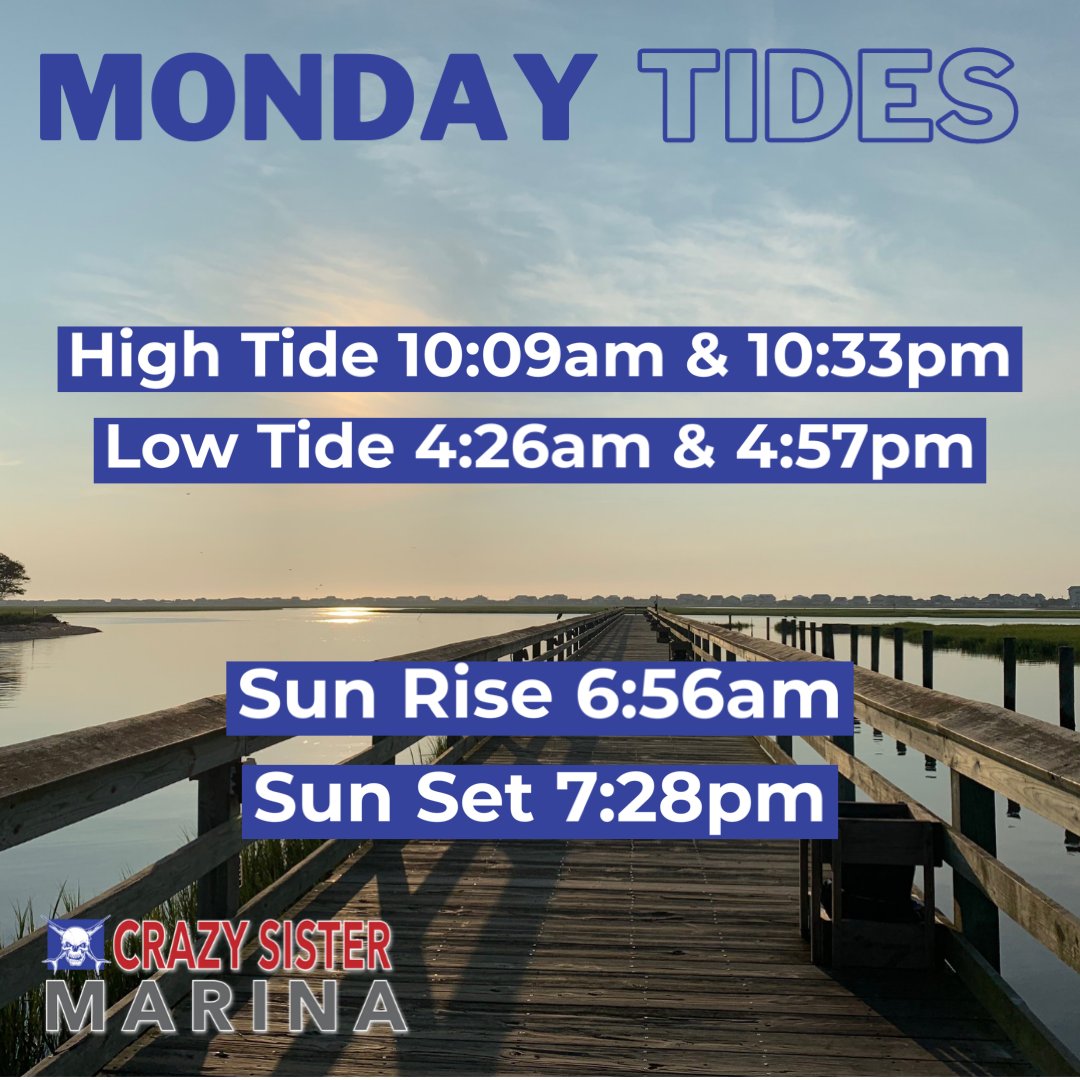 crazysisterSC's tweet photo. Here are your tides for 9/12/22!
#CrazySisterMarina #MurrellsInlet #DiscoverSC #TideChart https://t.co/UMdYVIHwtm
