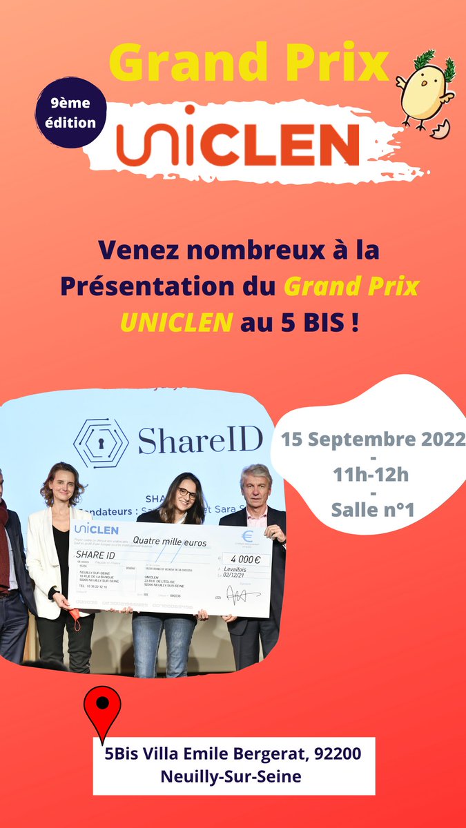 🚀 Jeudi 15 septembre prochain : présentation du grand prix Uniclen ! 🚀 📍 Rendez-vous à NeuillyLab jeudi afin de rencontrer les membres de l’association Uniclen et en particulier Sébastien BEQUART, fondateur de Gymlib, Président de l’édition 2022 !