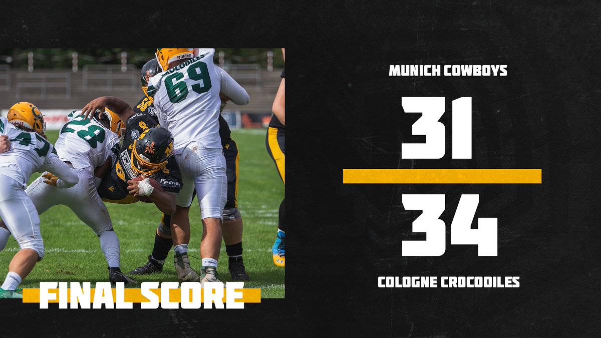 Munich Cowboys (@munichcowboys) on Twitter photo Die Cowboys verlieren das Playoff Viertelfinale gegen die <a href="/CCrocodiles/">Cologne Crocodiles</a> knapp mit 34:31 vor über 2000 Zuschauern im Münchner Dantestadion. Die Cowboys verlieren das Playoff Viertelfinale gegen die <a href="/CCrocodiles/">Cologne Crocodiles</a> knapp mit 34:31 vor über 2000 Zuschauern im Münchner Dantestadion.