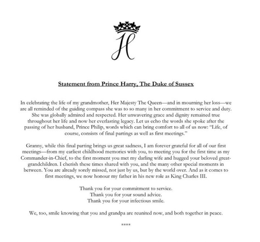 CarolynDurand's tweet image. Prince Harry  “I am forever grateful for all of our first meetings—from my earliest childhood memories with you, to meeting you for the first time as my Commander-in-Chief, to the first moment you met my darling wife and hugged your beloved great- grandchildren”