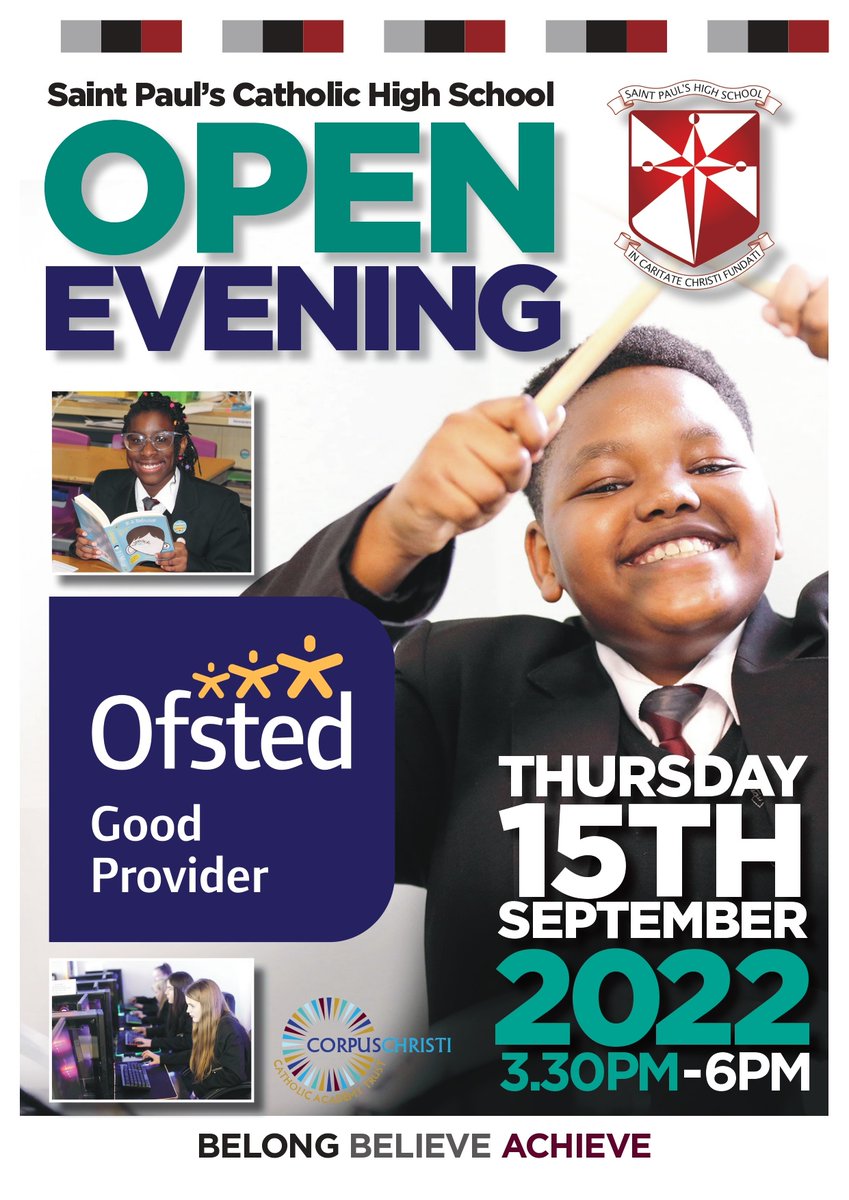 Southsidemag's tweet photo. @StPaulsRCHigh are having an #open #evening on Thurs 15 Sept from 3.30 to 6pm.  Why not go along and see the #school.  #Ofsted #Goodprovider #learning #teach #reading #education https://t.co/J67PAjKIwf