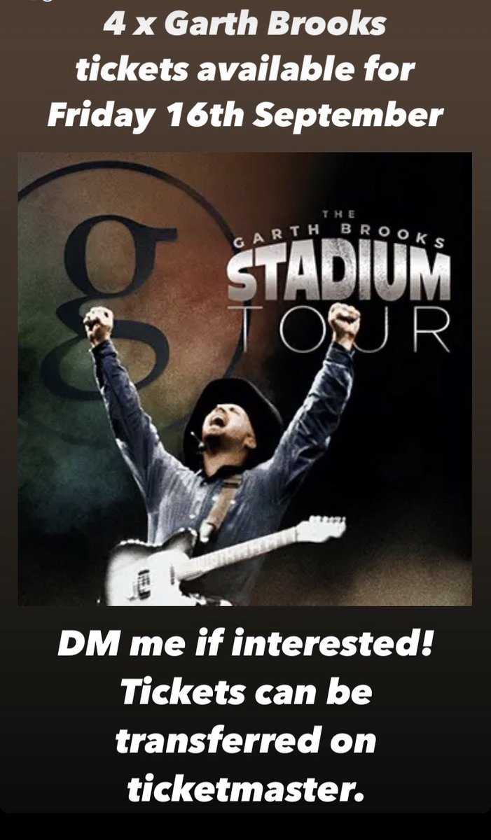 4 x lower davin tickets for Garth Brooks for Friday the 16th. Selling for genuine reasons. #GarthBrooksDublin #GARTHinIRELAND #GarthBrooks