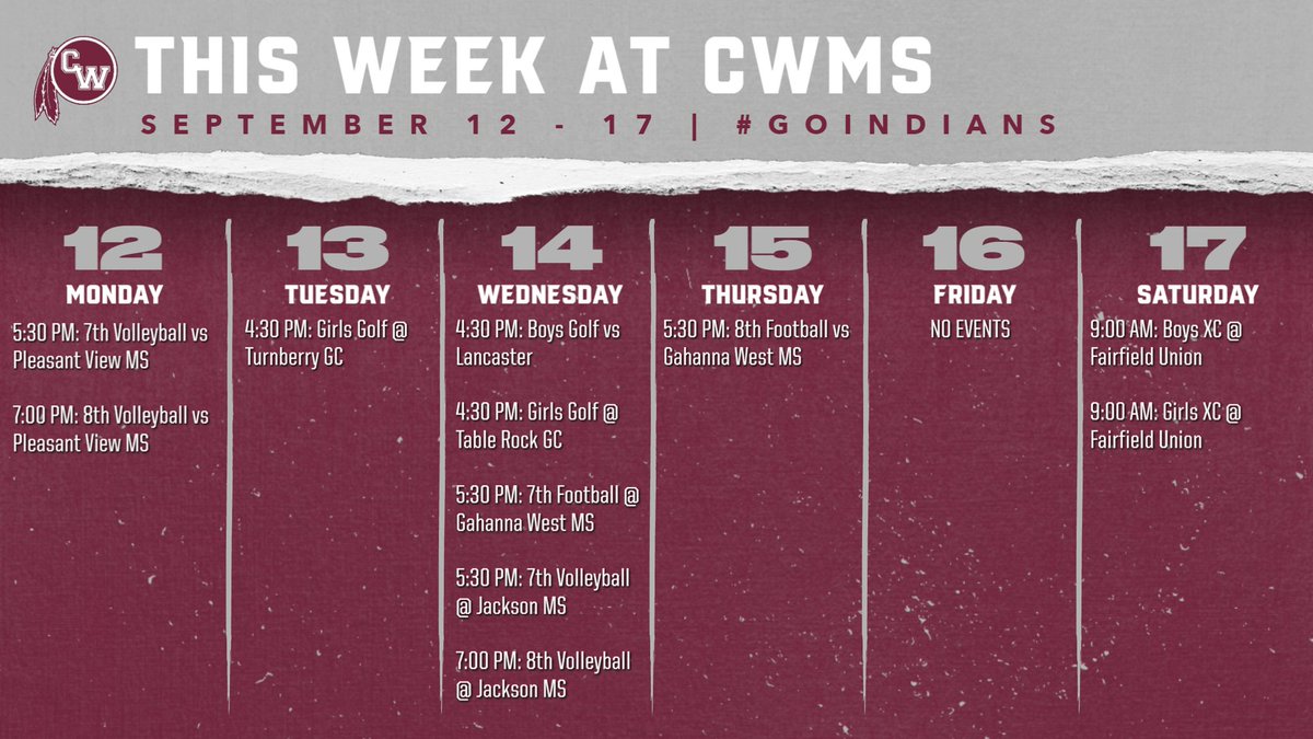 CWMSAthletics's tweet image. Another week of fall sports 💪

#GoIndians