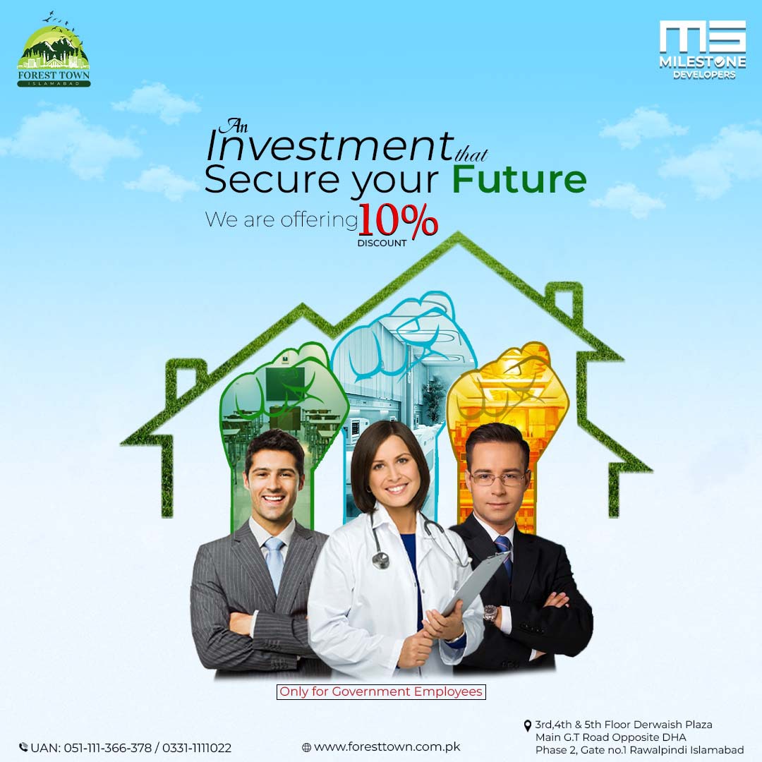 foresttownisb's tweet photo. An Investment that Secures your Future.
We are offering a 10 % DISCOUNT
CONTACT US &amp; BOOK YOUR PLOT TODAY!
UAN: 051-111-366-378 / 0331-1111-022
#ForestTown #Milestone #biophilic #Housingproject #Pakistan #Amenities #Islamabad  #Residential #Commercial #Government #Employees https://t.co/juiTviz6jF