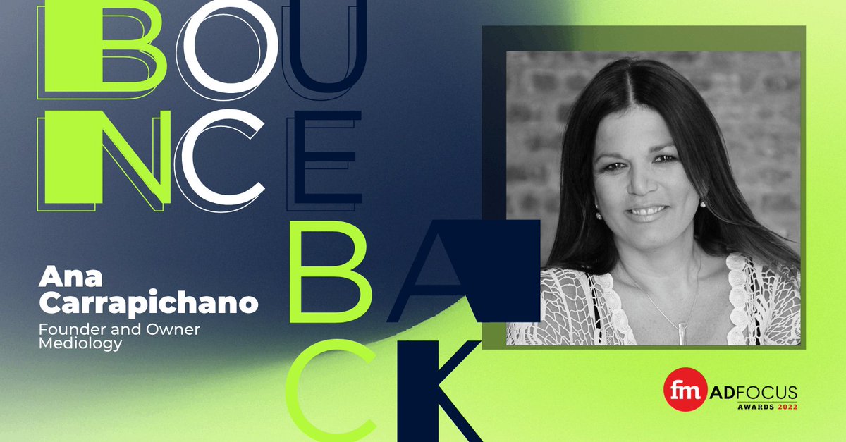 FMAdFocus's tweet photo. We’re proud to have Founder and Owner of Mediology, Ana Carrapichano, on the Jury of the AdFocus 2022 Awards. We are celebrating the champions of the Bounce Back. Don’t miss the event on the 30th of November. #AdFocus2022 #BounceBackFM #FinancialMail @carrapichano https://t.co/Ci8JcowHoR