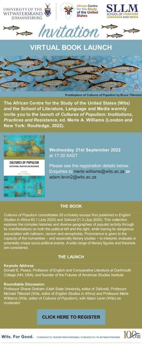 The African Centre for the Study of the US (@acsus15) on Twitter photo ACSUS & School of Literature, Language and Media invites you to the launch of Cultures of Populism. Click on the link to register. ACSUS & School of Literature, Language and Media invites you to the launch of Cultures of Populism. Click on the link to register.