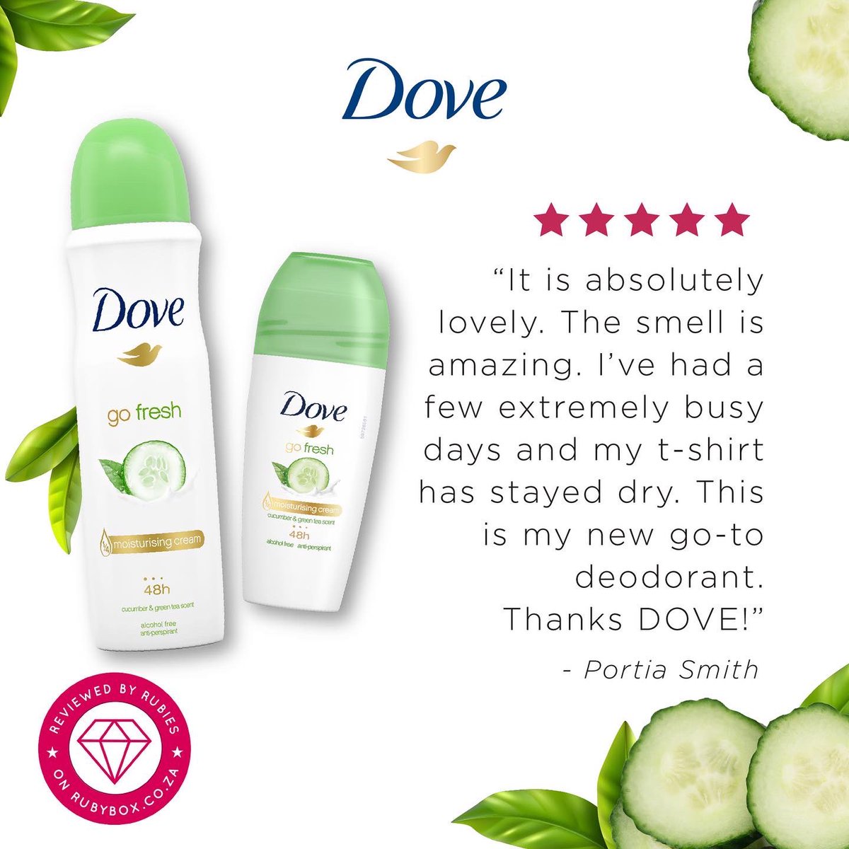 rubybox_beauty's tweet photo. Cool, Crisp & Clean. Do you also enjoy the freshness feel of the Dove Go Fresh Anti-perspirant deodorants? Let us know in the comments below ๐
#DoveGoFresh #DoveFreshnessFeel https://t.co/CAv5noYQlo