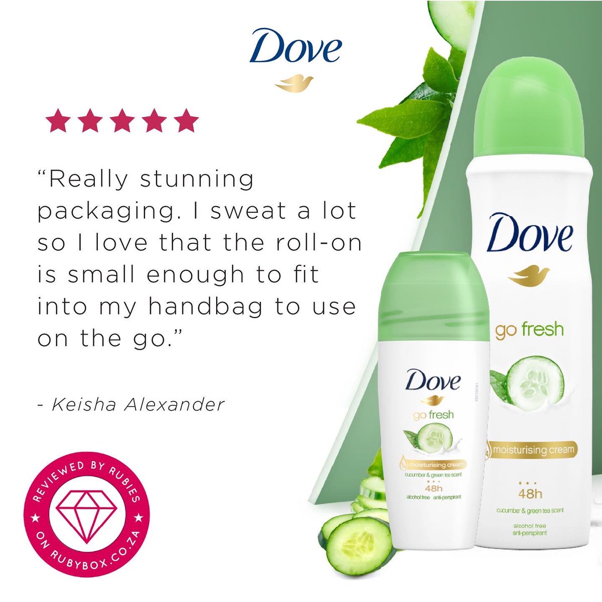 rubybox_beauty's tweet photo. Cool, Crisp & Clean. Do you also enjoy the freshness feel of the Dove Go Fresh Anti-perspirant deodorants? Let us know in the comments below ๐
#DoveGoFresh #DoveFreshnessFeel https://t.co/CAv5noYQlo