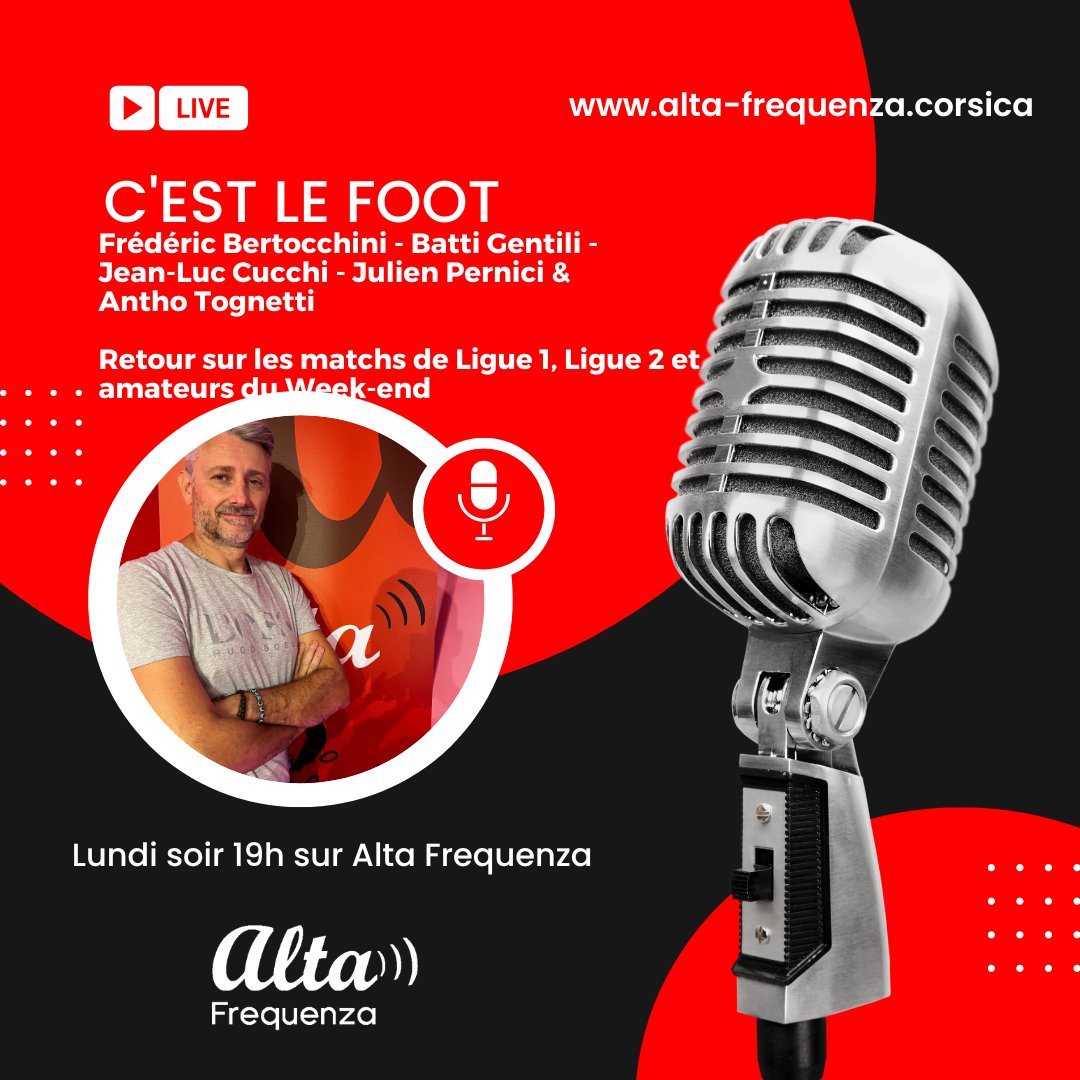 alta_frequenza's tweet photo. Retour de votre émission C'est le Foot ce lundi soir ! 
Au programme : Retour sur #ACAOGCN, #NOSCB  et FC Borgo - Concarneau ! 
une émission présentée par Frédéric Bertocchini avec Baptiste Gentili, JL Cucchi Julien Pernici   et Antho Tognetti !
Rendez-vous dès 19h ! https://t.co/JrhYnXoZ1H