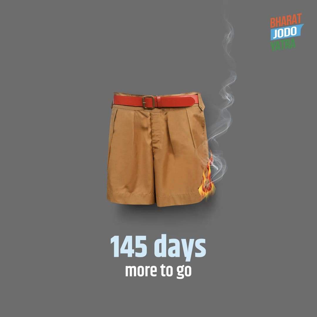 NSUIAssam's tweet photo. The "Burning-Chaddi" coming soon... 

145 days more to go... 

#BharatJodoYatra https://t.co/v6Q3dtMHfZ