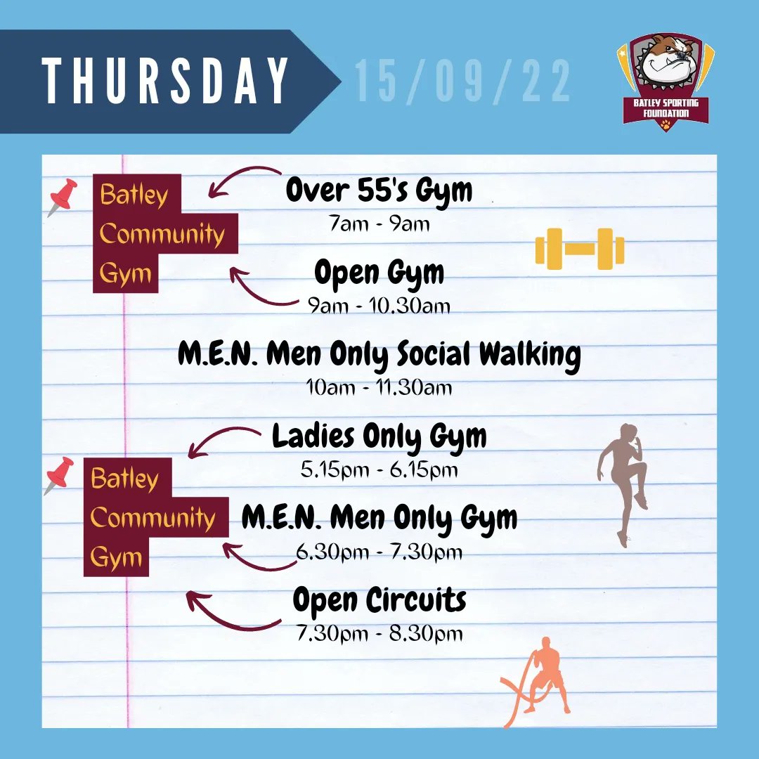 BatleySPF's tweet photo. 🗓 Here's this week's Timetable (WC 12th September)
💪Come along, get involved, meet new people!
If you have any questions, please feel free to contact us on info@batleysportingfoundation.org
#Batley #wf17 #batleybulldogs #batleyboys #birstall https://t.co/y4xSrWwYvC