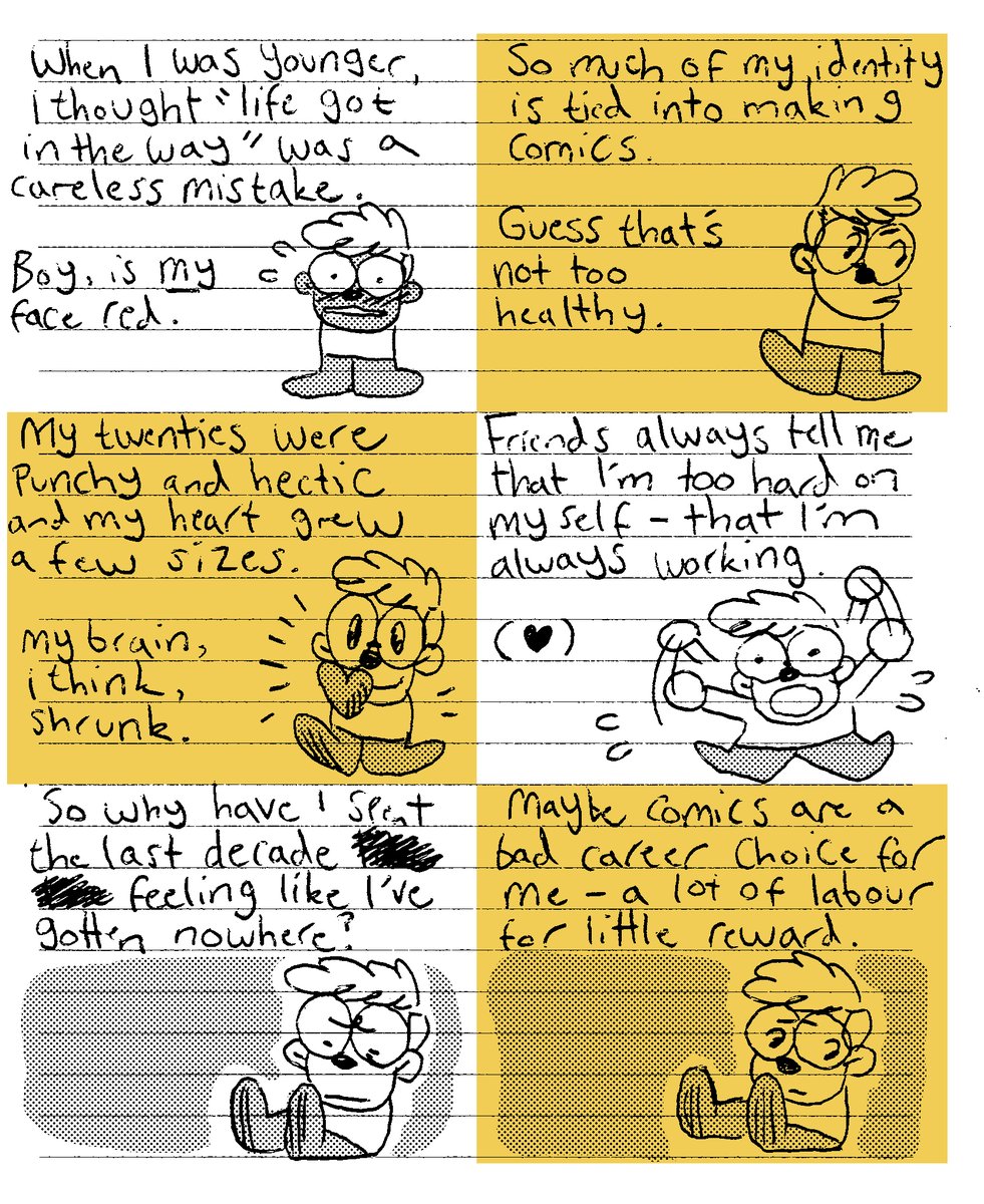 Today I turn 30 🎂
I drew a comic about how I'm feeling right now, turning 30.
I drew it during a quiet shift at my job on the office note pad (hence why it's so scrappy)

1/2 