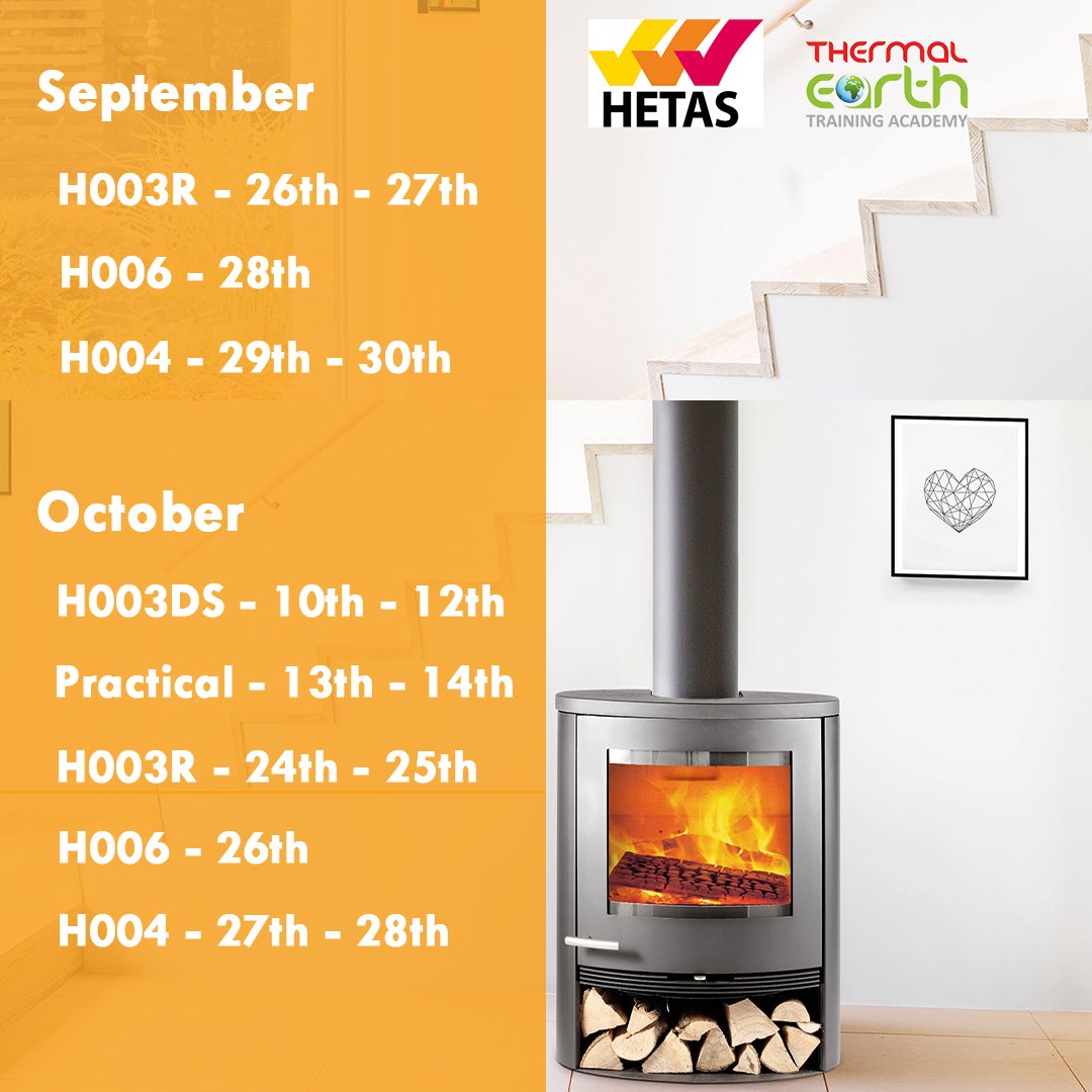 ThermalEarth's tweet photo. We have released some more HETAS courses over the next few months.
Call now on π01269 833100 or email π§training@thermalearth.co.uk to book your place.
#thermalearthtrainingacademy #trainingcentre #hetas #hetastraining https://t.co/hJ8Jh7op16