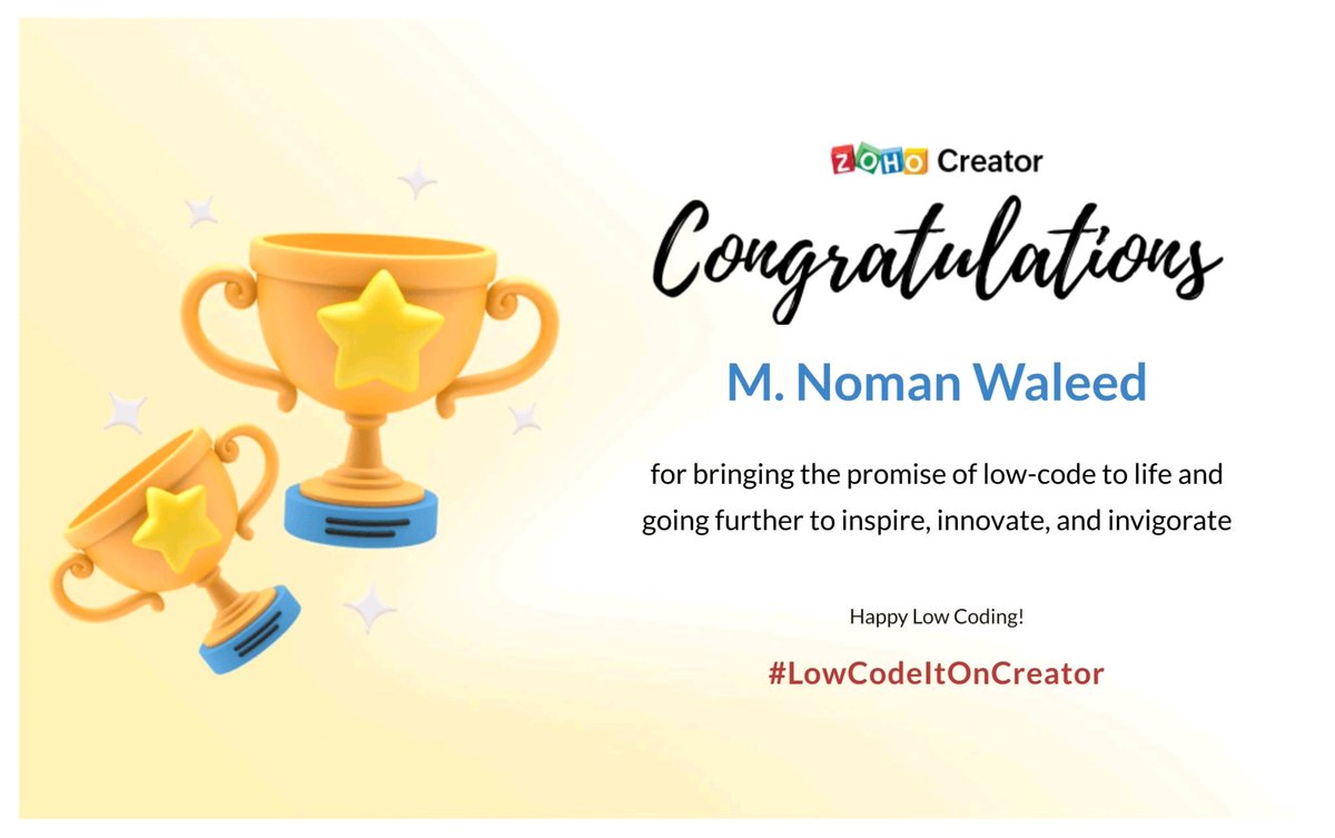 nomang786's tweet photo. Delighted to be member of Low Code @ZohoCreator

#LowCodeItOnCreator 
@Zoho
#Letsconnect

#zohodev | #ZohoCRM| #zohocreator | #zohobooks | #zohobookings | #zohocampaigns https://t.co/ewjVL0FdCp