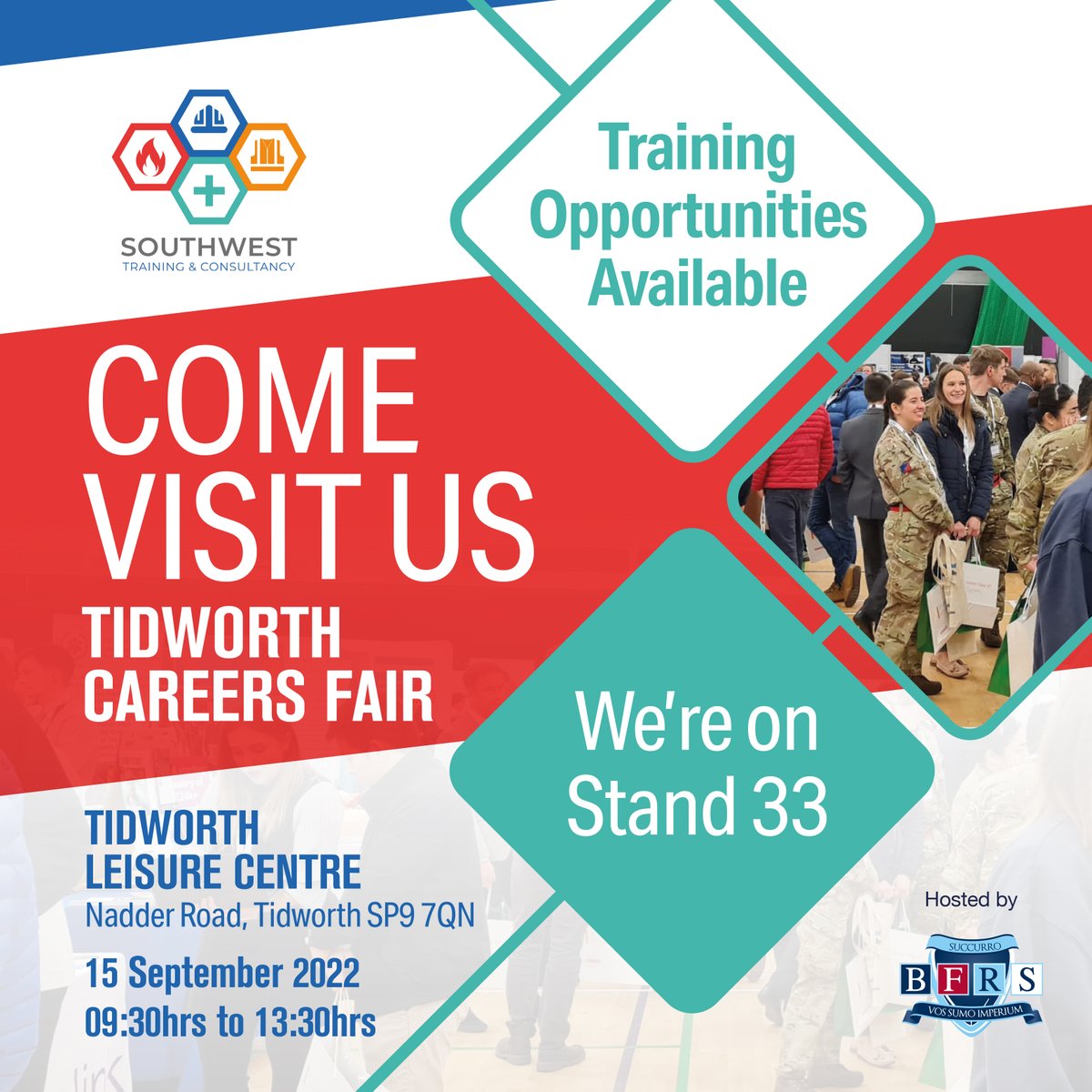 Visit us at the <a href="/_BFRS_/">BFRS</a> #Careers Fair bit.ly/3PnJ2IJ #BFRSEvents #BFRSTidworth #BFRSEmploymentFair #BFRSJobFair #Tidworth2022 #southwesthealthandsafetytraining #military #armedforces #armyveteran #army #navy #RAF #resettlement #veterans #armylife #healthandsafetytraining
