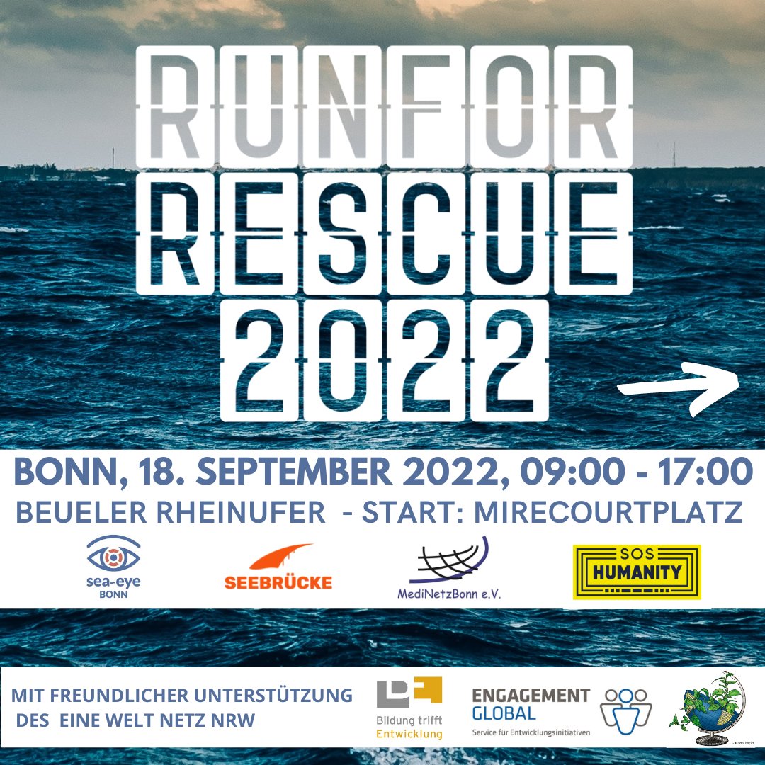 Seebruecke_Bonn's tweet photo. Am Sonntag, den 18.09. findet der #RunForRescue in #Bonn statt. Zwischen 09:00 und 17:00 könnt ihr eine 5 km lange Strecke am Beueler Rheinufer auf eure bevorzugte Fortbewegungsart zurücklegen und dabei Spenden für Seenotrettung sammeln. 1/3 https://t.co/ZRRGMCpFMW