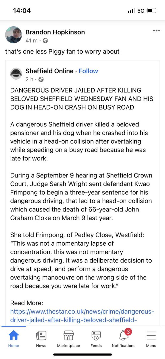 OfficialCoolin's tweet photo. My friends dad and his dog was tragically killed in a car crash, he was a big wednesday fan and this what what a sheffield united fan has to say about it.
This is disgusting and wants dealing with ASAP, is this how your supports should act? @SheffieldUnited @swfc
@FootbaIlBibIe https://t.co/EUt2O08WEX